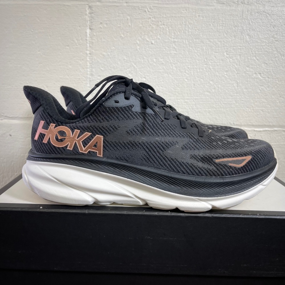 Hoka One One Clifton 9 1127896 BRGL Black Rose Gold Running Shoes Women's 10 B